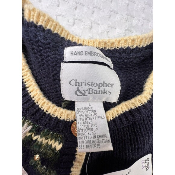 Vintage Snowman Cardigan Hand Embroidered Christopher & Banks Size L Christmas - Picture 10 of 16